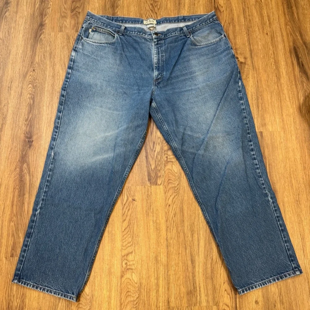 LL Bean Mens Relaxed Fit Jeans 46x32 Medium Wash Blue 100% Cotton 0FJB8